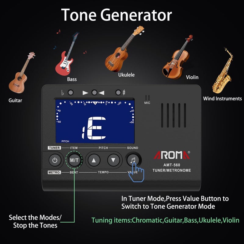 Moreup Digital Metronome Tuner Tone Generator, 3 in 1 Musical Tool with Contact Clip-on Microphone for Guitar Bass Violin Ukulele Chromatic Clarinet Flute Trumpet - Image 4